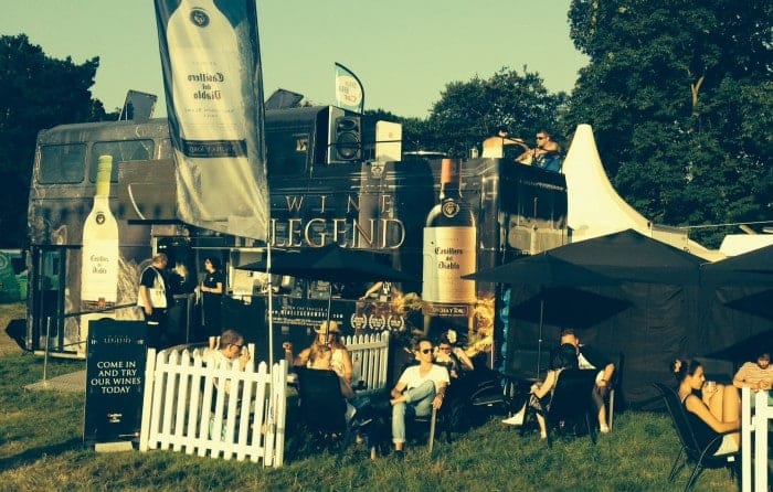 Wine tasting event with outdoor seating.