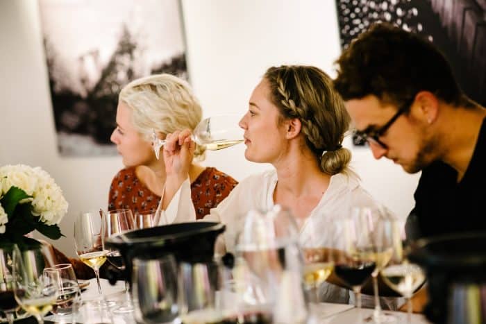 Wine tasting event with attentive participants
