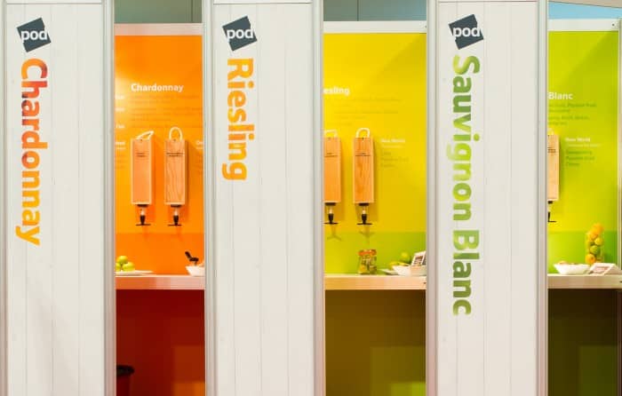 Wine tasting display with various labels